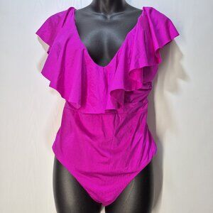 Trina Turk Womens Pink Ruffled Nylon One-Piece Swimsuit, Size 12